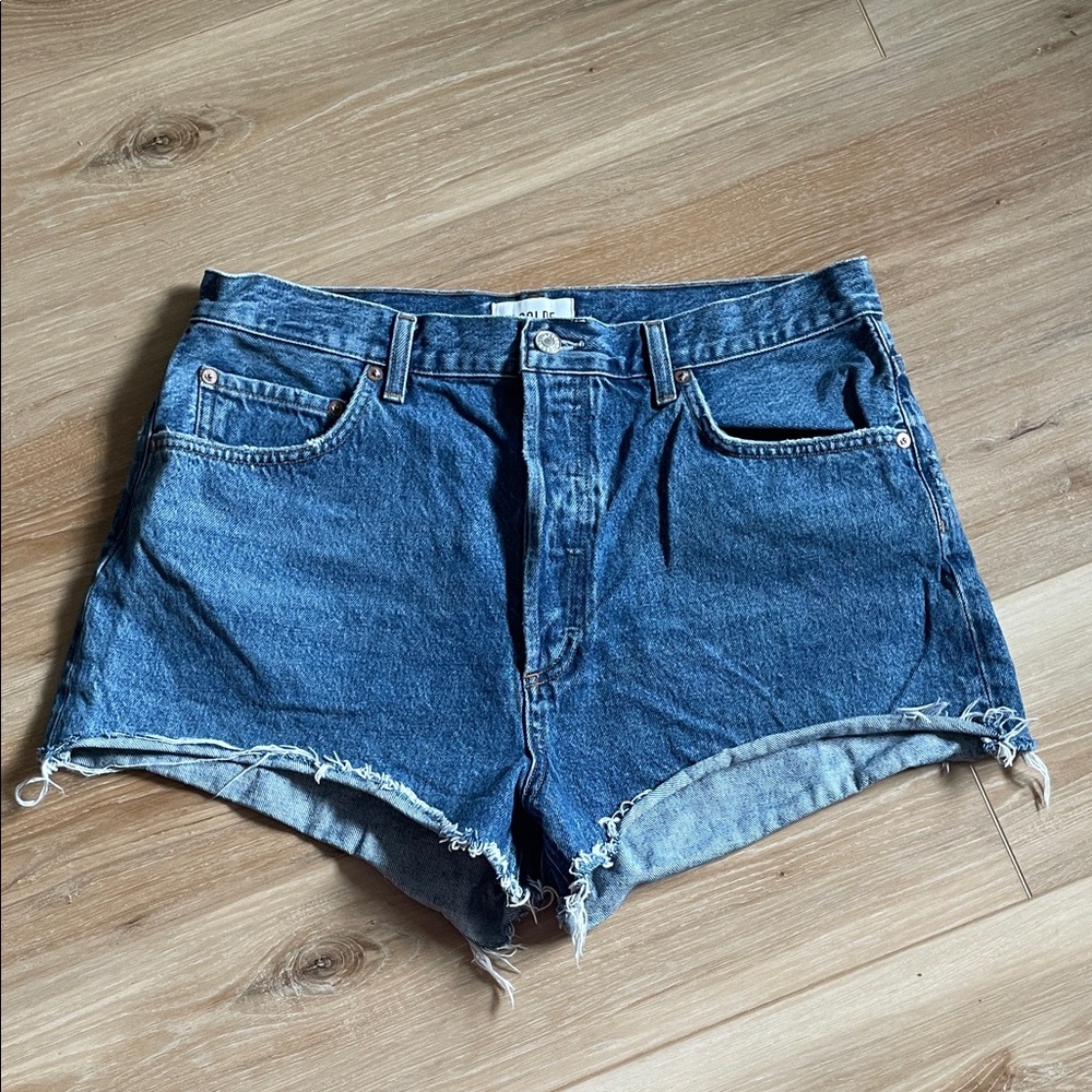 Agolde Dark Blue High-Rise Button Fly Denim Cutoff Shorts size 32
